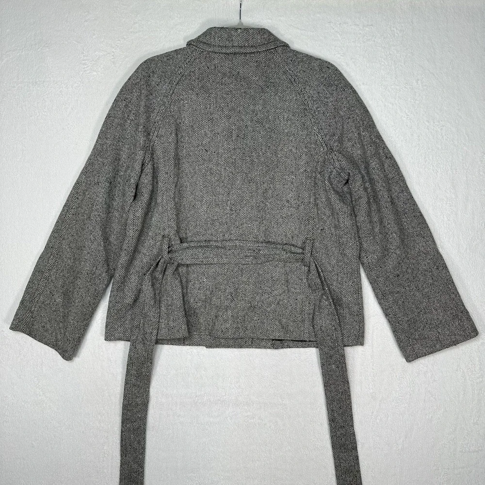 Liz Claiborne Tweed Jacket Wool Blend Belted Gray Large Heritage Academia‎